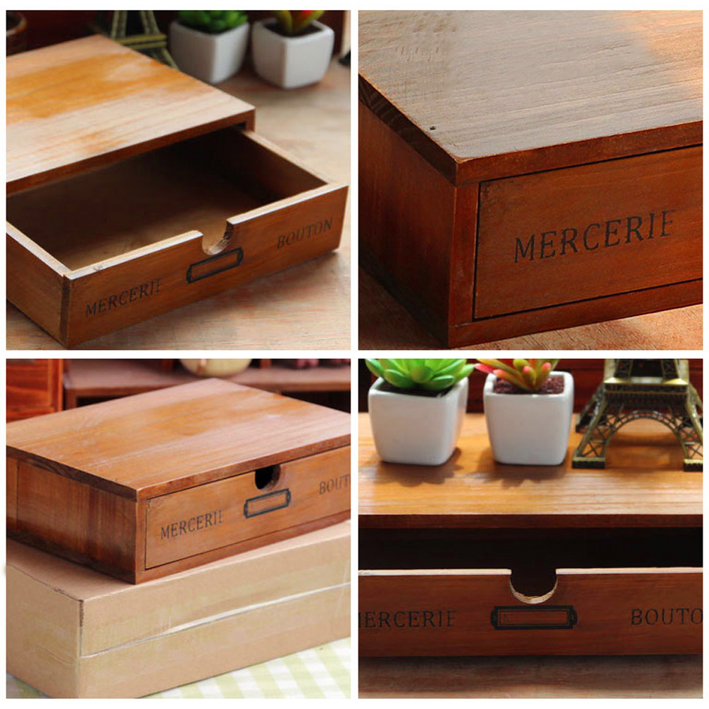 Vintage Wooden Jewelry Box with Drawer, 3-in-1 Organizer